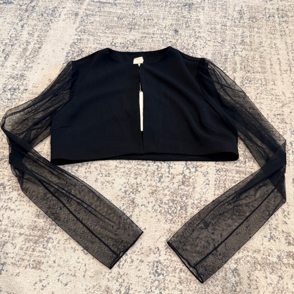 NWT Pinko Bandourka Coprispalle Black Cropped Bolero Mesh Sleeve Jacket Size 46